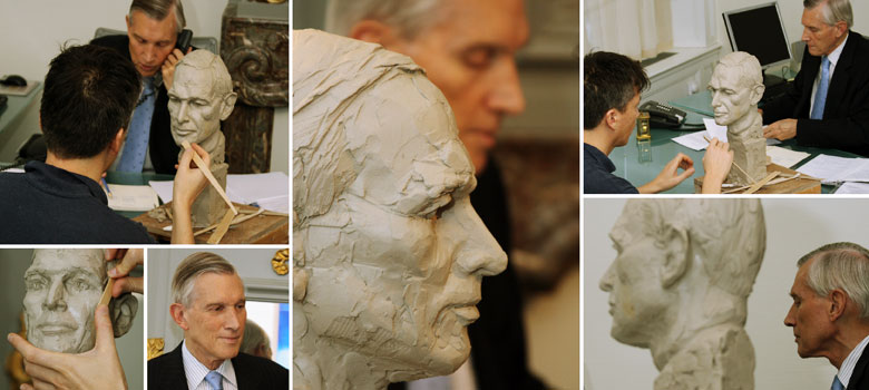 foto's tijdens het proces van het maken van het portret van Ben Bot